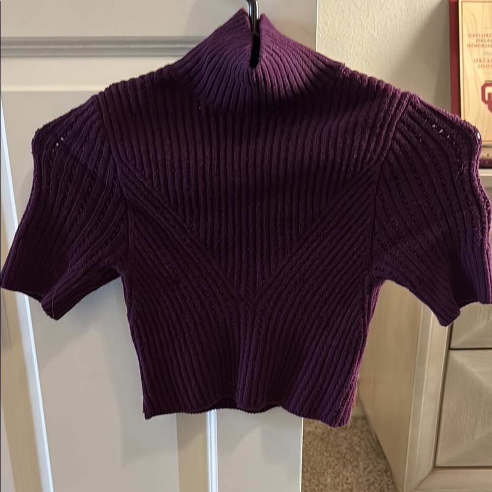 Purple Ribbed Knit Turtleneck Sweater